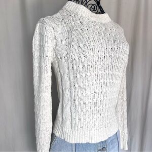 Something Navy Cotton Linen Knit Sweater Cream Textured Lightweight XS